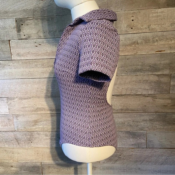 BNWT Zara women’s purple patterned shirt sleeve cutout back collared bodysuit XS - Picture 2 of 13
